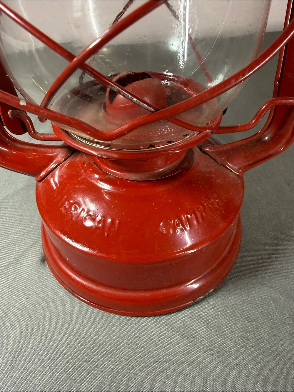 Vintage-Inspired Red Metal Hurricane Lantern - Home Accent